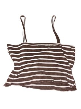 Brown & White Striped Ribbed Camisole Top